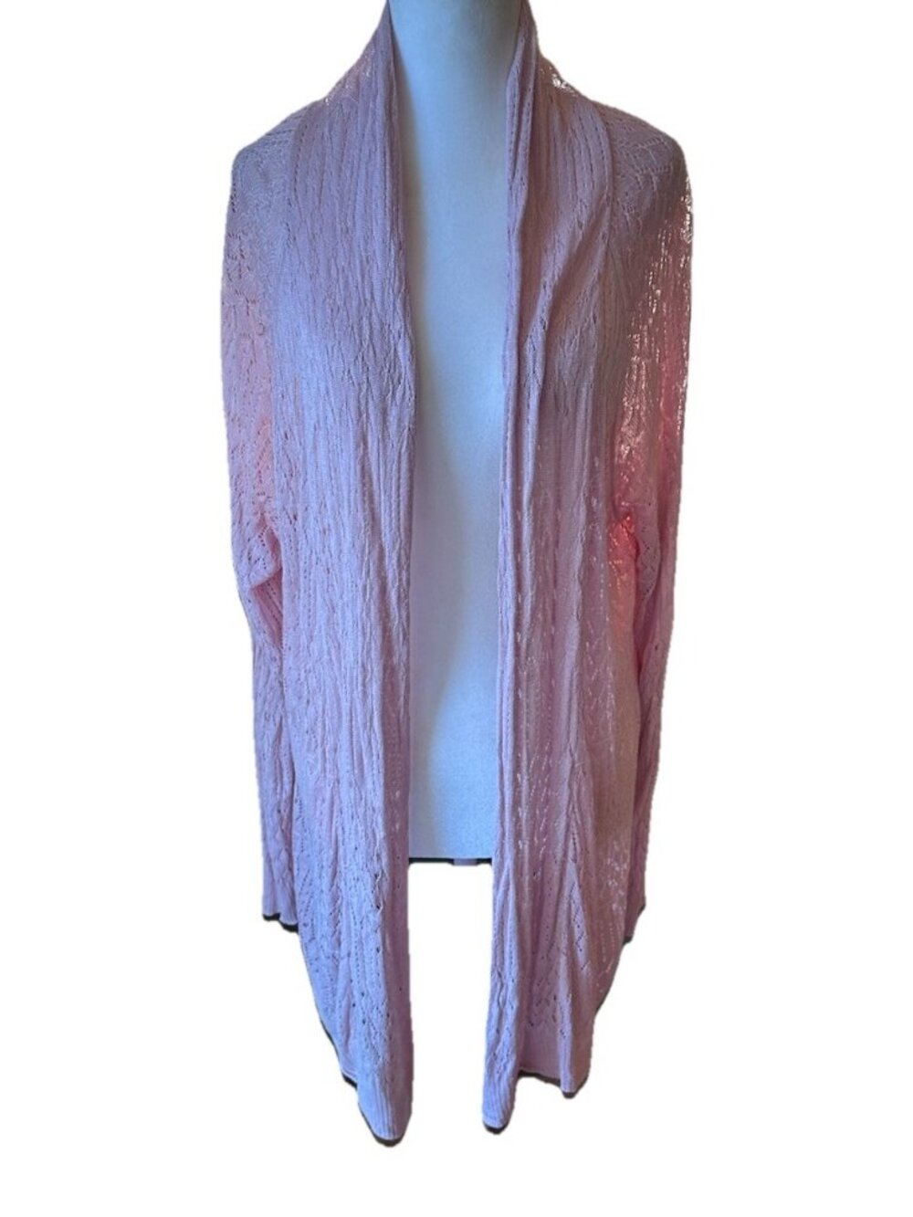 Chelsea & Theodore Women’s Soft Pink Open Cardigan Crochet Knit Duster Boho XL